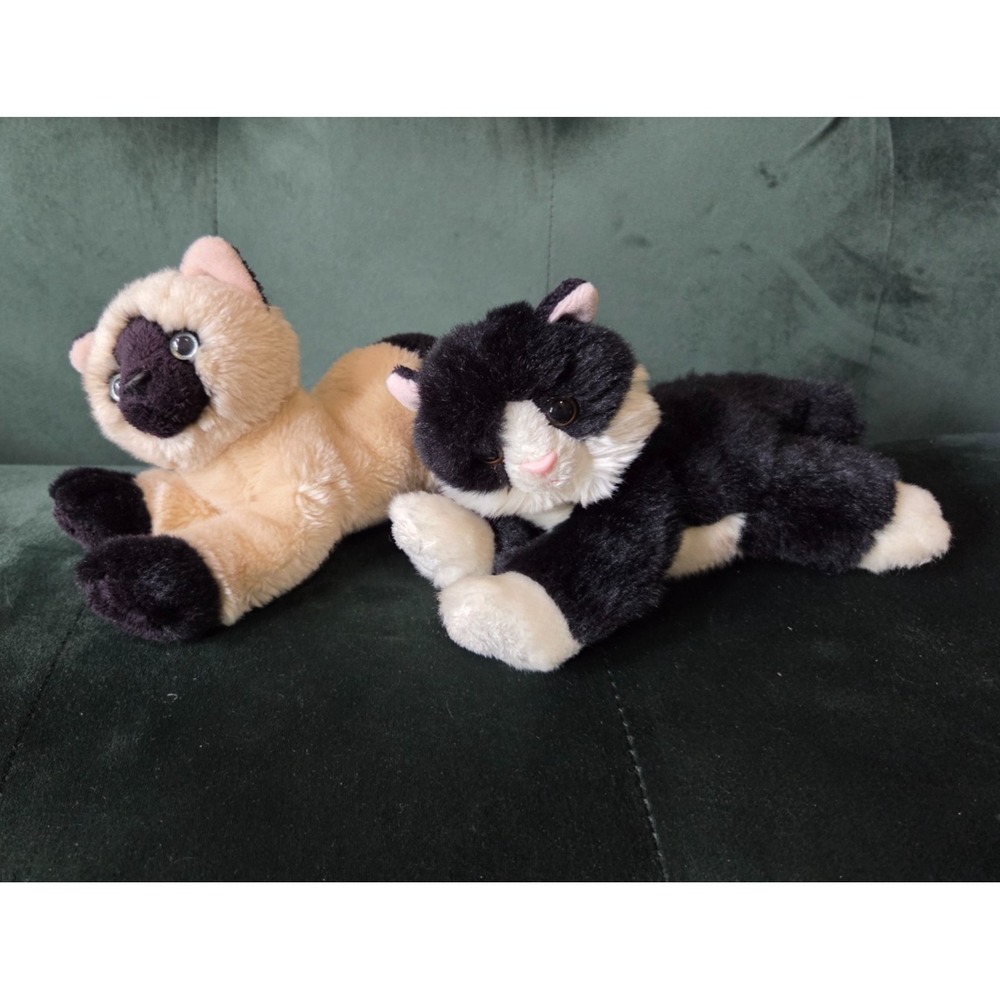 Vintage Aurora Pair Set of 2 Plush Kitten Cat Bean Bag Toys Siamese + Tuxedo 7''